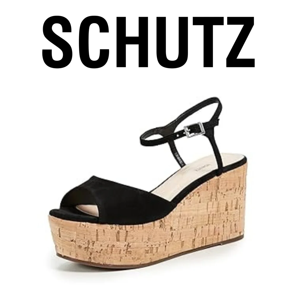 Schutz Women's Heloise Wedge Sandal, Black, Size 9.5 M US